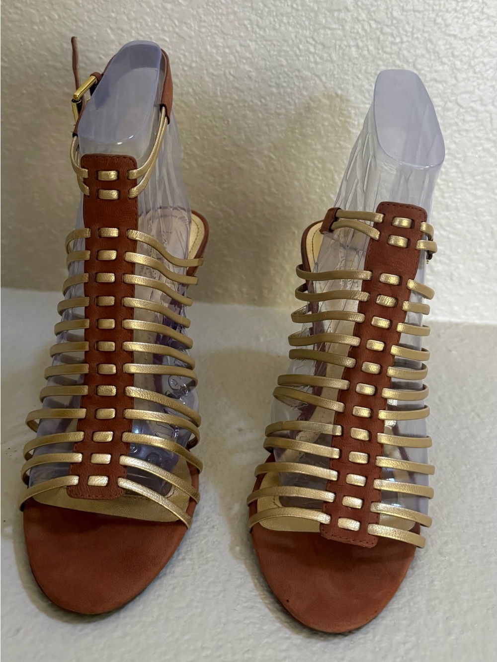 Ralph Lauren Gold and Brown Strappy Gladiator Heels